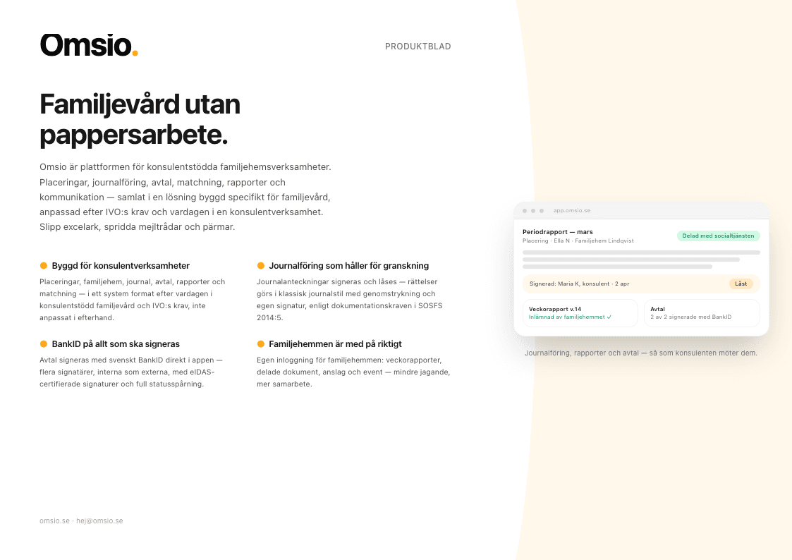 Förhandsvisning av Omsios produktblad, sida 1